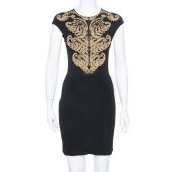 Alexander McQueen Black Floral Pattern Knit Sleeveless Bodycon Dress S