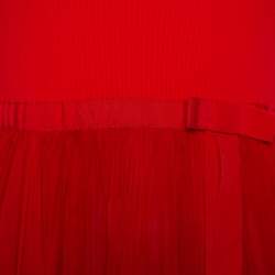 Pre Owned Alexander McQueen Red Silk & Knit Flared Off Shoulder Maxi Dress M