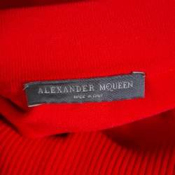 Pre Owned Alexander McQueen Red Silk & Knit Flared Off Shoulder Maxi Dress M