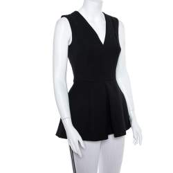 Pre Owned Alexander McQueen Black Wool & Silk Sleeveless Peplum Top S