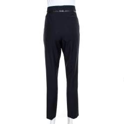 Pre Owned McQ by Alexander McQueen Navy Blue Wool Leather trim Detail Straight Leg Trousers XL