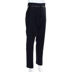 Pre Owned McQ by Alexander McQueen Navy Blue Wool Leather trim Detail Straight Leg Trousers XL