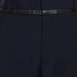 Pre Owned McQ by Alexander McQueen Navy Blue Wool Leather trim Detail Straight Leg Trousers XL