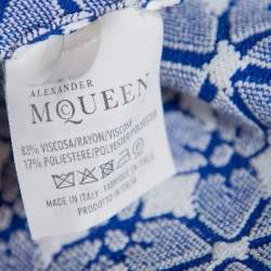 Alexander McQueen White & Navy Blue Embossed Floral Jacquard Crop Top and Short Set S