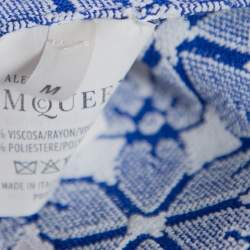 Alexander McQueen White & Navy Blue Embossed Floral Jacquard Crop Top and Short Set S