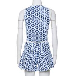 Alexander McQueen White & Navy Blue Embossed Floral Jacquard Crop Top and Short Set S