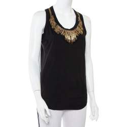 مملوكة مسبقًا توب أليكساندر ماكوين بلا أكمام تريكو مزخرف غلوري ذهبي أسود مقاس وسط (ميديوم)