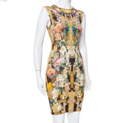 Pre Owned Alexander McQueen Multicolor Dragonfly Printed Knit Sleeveless Sheath Dress S