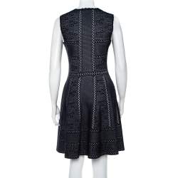 Pre Owned Alexander McQueen Navy Blue Lace Knit Full Circle Sleeveless Dress M