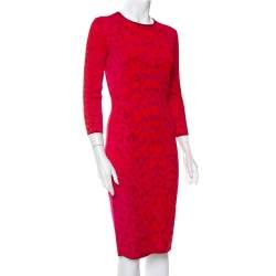 Pre Owned فستان أليكساندر ماكوين تريكو نقشة الفهد أحمر ووردي مقاس متوسط - ميديوم
