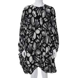 Alexander McQueen Black Shell Printed Silk Oversized Mini Dress M