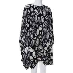 Alexander McQueen Black Shell Printed Silk Oversized Mini Dress M