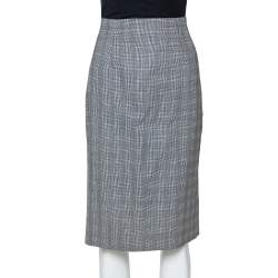 Pre Owned Alexander McQueen Grey Wool Prince of Wales Check Patterned Pencil Skirt M