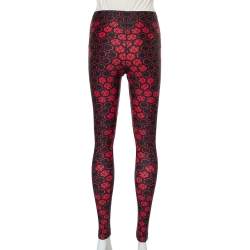 Pre Owned Alexander McQueen Black & Red Printed Knit Cropped Leggings S