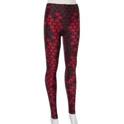 Pre Owned Alexander McQueen Black & Red Printed Knit Cropped Leggings S