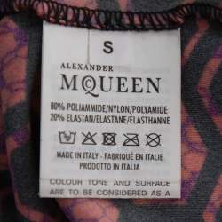 Pre Owned Alexander McQueen Black & Red Printed Knit Cropped Leggings S