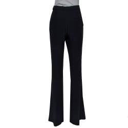 Pre Owned بنطلون أليكساندر ماكوين فضفاض هاي ريس كريب أسود مقاس متوسط