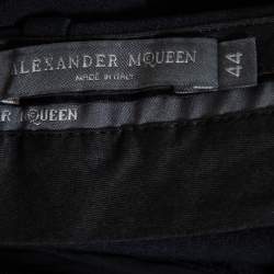 Pre Owned بنطلون أليكساندر ماكوين فضفاض هاي ريس كريب أسود مقاس متوسط