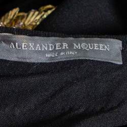 Pre Owned Alexander McQueen Black Knit Embellished Neck Detail Sleeveless Sheath Dress M