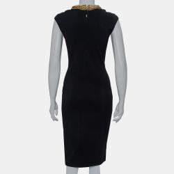 Pre Owned Alexander McQueen Black Knit Embellished Neck Detail Sleeveless Sheath Dress M