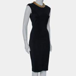 Pre Owned Alexander McQueen Black Knit Embellished Neck Detail Sleeveless Sheath Dress M