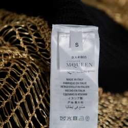 Pre Owned فستان أليكساندر ماكوين ماكسي شبك وتريكو ذهب وأسود مقاس صغير