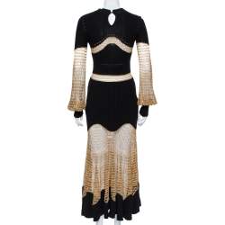Pre Owned فستان أليكساندر ماكوين ماكسي شبك وتريكو ذهب وأسود مقاس صغير