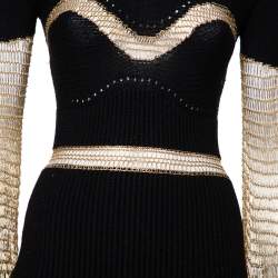 Pre Owned فستان أليكساندر ماكوين ماكسي شبك وتريكو ذهب وأسود مقاس صغير