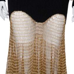 Pre Owned فستان أليكساندر ماكوين ماكسي شبك وتريكو ذهب وأسود مقاس صغير