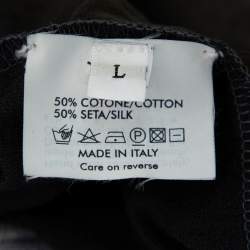 Pre Owned Alexander McQueen Grey Cotton & Silk Knit Draped Detail T-Shirt L