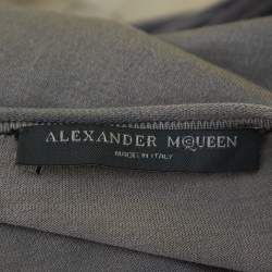 Pre Owned Alexander McQueen Grey Cotton & Silk Knit Draped Detail T-Shirt L