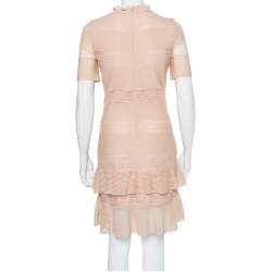 Pre Owned Alexander McQueen Light Pink Perforated Mesh Ruffled Mini Dress M