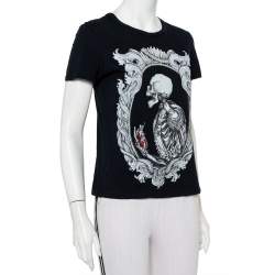 Pre Owned Alexander McQueen Midnight Blue Skeleton Printed Cotton Crewneck T-Shirt S