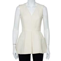 Alexander McQueen Cream Wool & Silk Sleeveless Peplum Top S
