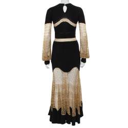 مملوكة مسبقًا Alexander McQueen Black Knit & Lurex Mesh Maxi Dress M