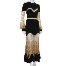 مملوكة مسبقًا Alexander McQueen Black Knit & Lurex Mesh Maxi Dress M