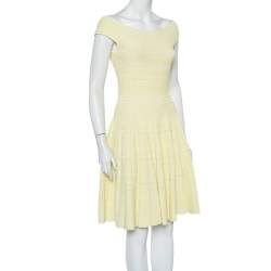 Pre Owned Alexander McQueen Yellow Knit Flared Off Shoulder Dress L