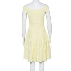 Pre Owned Alexander McQueen Yellow Knit Flared Off Shoulder Dress L