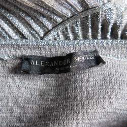 Pre Owned Alexander McQueen Silver Lurex Knit Plunging Neckline Gown S