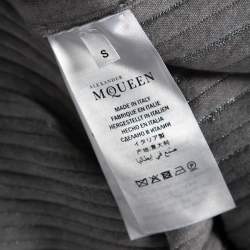 Pre Owned Alexander McQueen Silver Lurex Knit Plunging Neckline Gown S