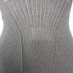 Pre Owned Alexander McQueen Silver Lurex Knit Plunging Neckline Gown S