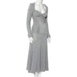Pre Owned Alexander McQueen Silver Lurex Knit Plunging Neckline Gown S