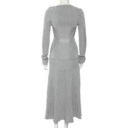 Pre Owned Alexander McQueen Silver Lurex Knit Plunging Neckline Gown S