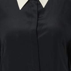 Pre Owned Alexander McQueen Black Silk Contrast Collar Long Sleeve Shirt M