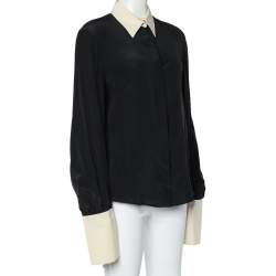 Pre Owned Alexander McQueen Black Silk Contrast Collar Long Sleeve Shirt M