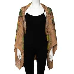 Pre Owned Alexander McQueen Multicolor Owl Printed Silk Oversized Draped Shrug (Free Size)