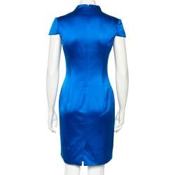 Pre Owned Alexander McQueen Blue Silk Satin Pencil Dress S
