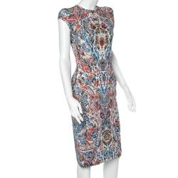 Pre Owned Alexander McQueen Multicolor Printed Wool Sheath Dress L