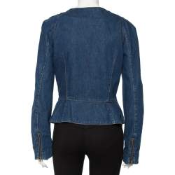 Pre Owned جاكيت أليكساندر ماكوين دينم أزرق بسحاب خط مائل مقاس متوسط - ميديوم 