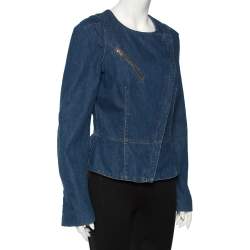 Pre Owned جاكيت أليكساندر ماكوين دينم أزرق بسحاب خط مائل مقاس متوسط - ميديوم 